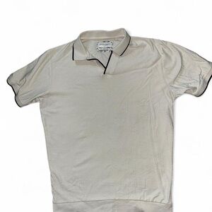Denim & Flower Cream Polo with Black Trim Mens M Preppy Minimalist Summer